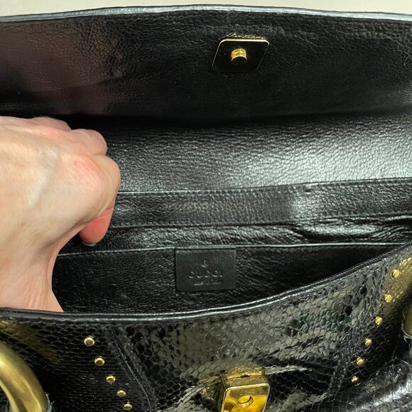 Auth Gucci Tom Ford large studded horsebit clutch chain strap REAL black python - Picture 10 of 14